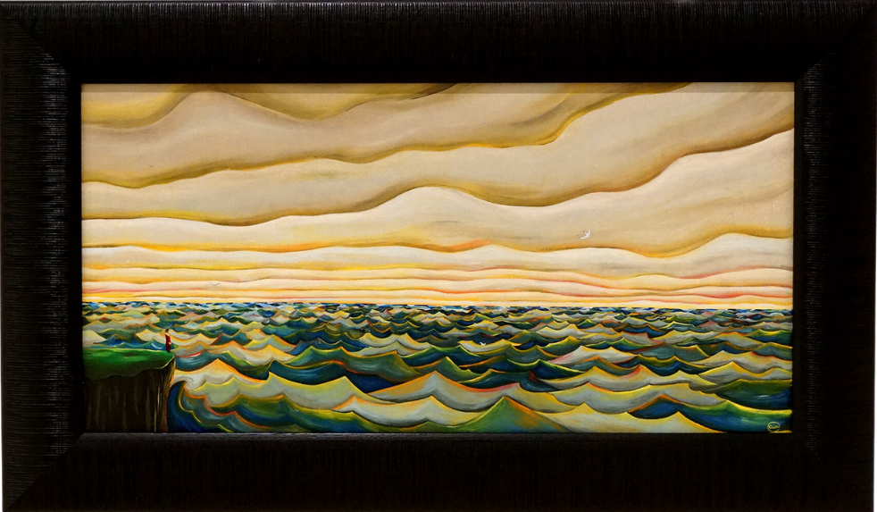 Calm in the Storm - Oil on Canvas painting depicting serene waves under layered clouds in 30 x 60 cm size.