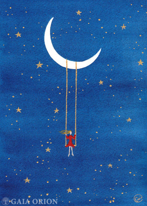 Balançoire cosmique nº1 - Aquarelle et acrylique 18 x 13 cm