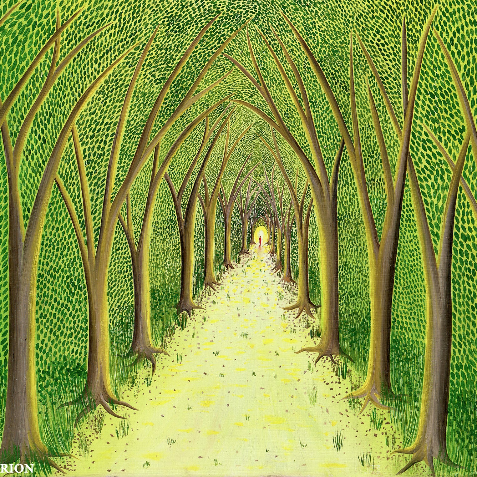 A Meaningful Life - Oil on Wood painting of a sunlit forest path symbolizing life's journey and growth, 20 x 25 cm.
