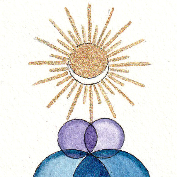 The Lovers - Watercolour and Acrylic Paint of sun and moon symbolizing sacred union and yin yang balance 22 x 8 cm