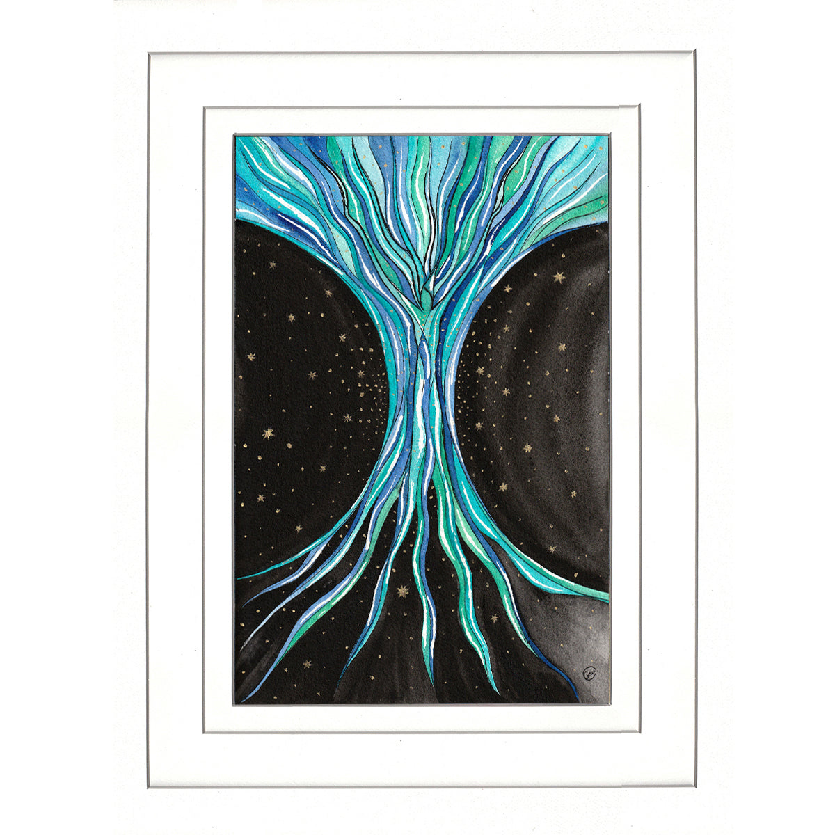 painting watercolour of a river flowing in the universe