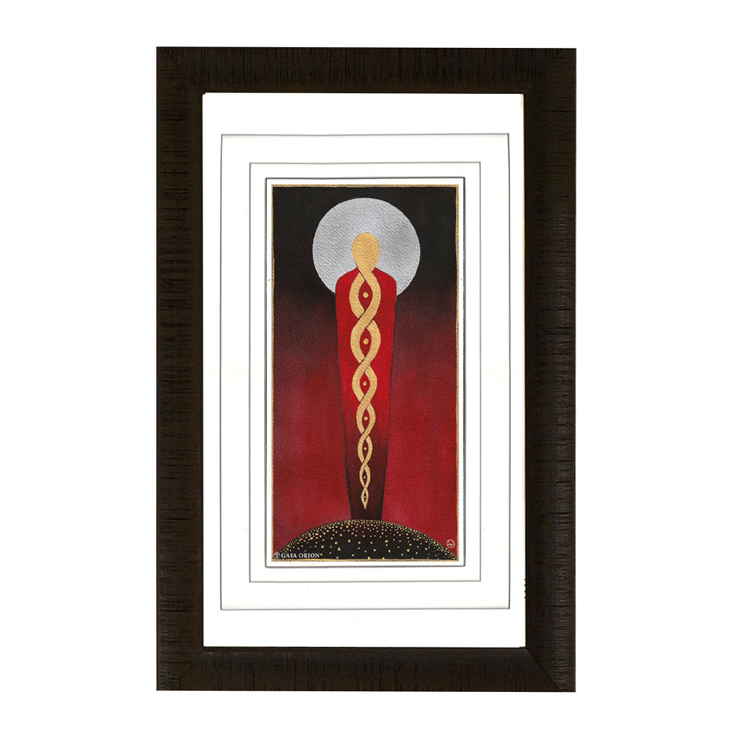 Accelerated Transformation watercolor and gold acrylic artwork, 27 x 14 cm, featuring a stylized figure with circular background.