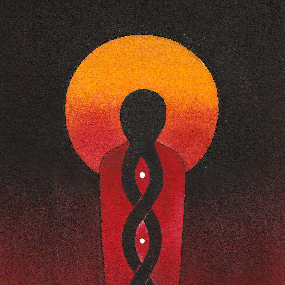 osage woman with black hair looking at the setting sun