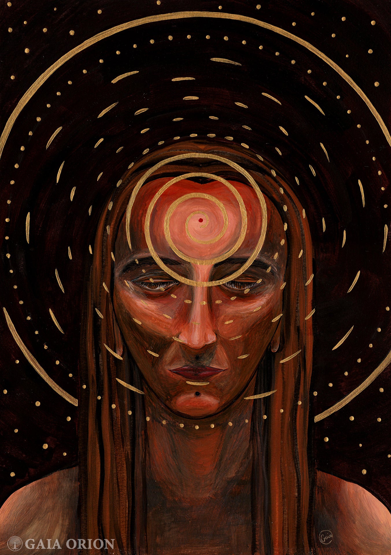 Into the Zone - Gouache and gold acrylic - 37 x 27 cm (11" x 15")