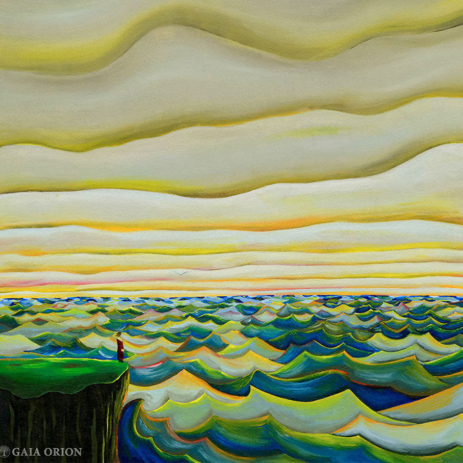 Calm in the Storm - Oil on Canvas painting depicting serene waves under layered clouds in 30 x 60 cm size.