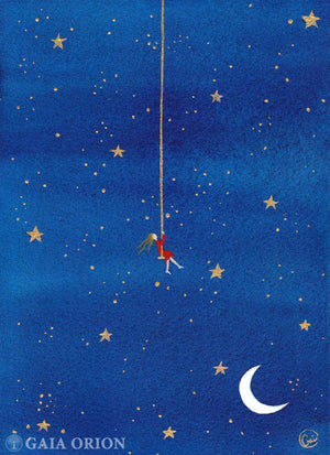 Balançoire cosmique nº5 - Aquarelle et acrylique 18 x 13 cm