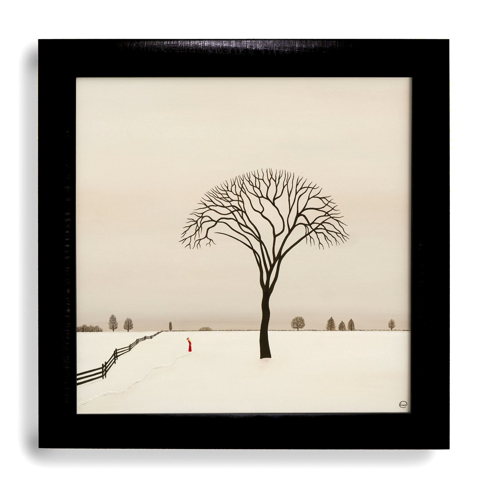 Favourite Tree - Oil on Canvas - 60 x 60 cm depicts a solitary tree with bare branches in a snowy landscape.