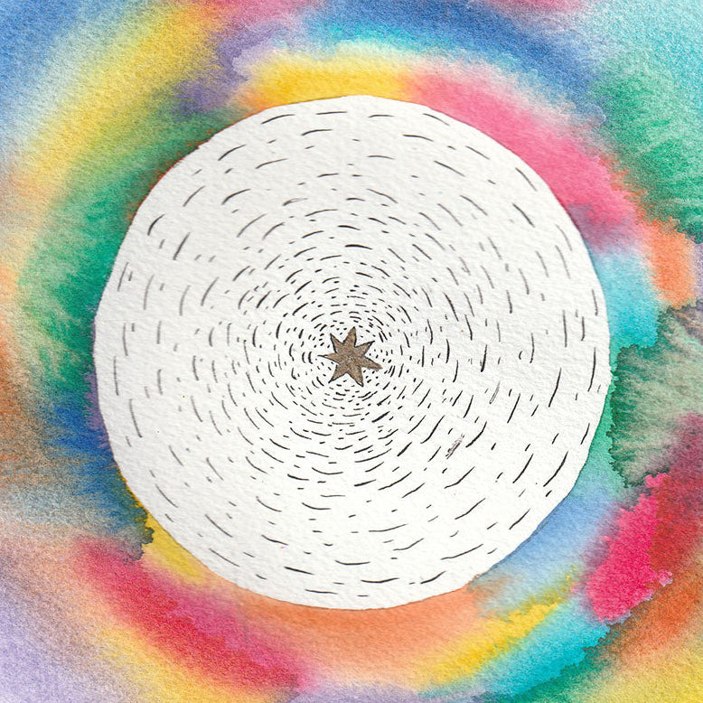 Heart Vibrations - Watercolour 20 x 20 cm featuring a star in the center with colorful watercolor rings around it.