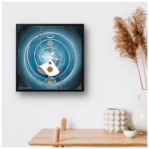 Sufi Dancer - Prints on canvas showing a whirling figure with circular patterns on a blue background.