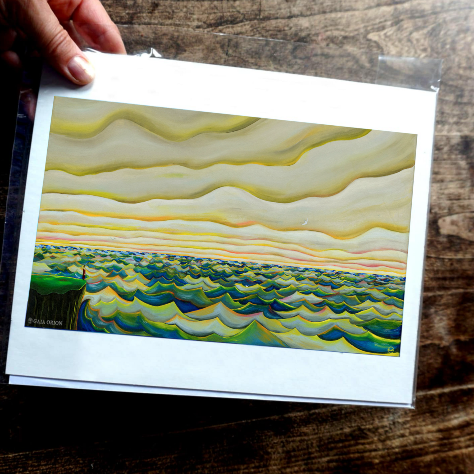 Calm in the Storm - Oil on Canvas painting depicting serene waves under layered clouds in 30 x 60 cm size.