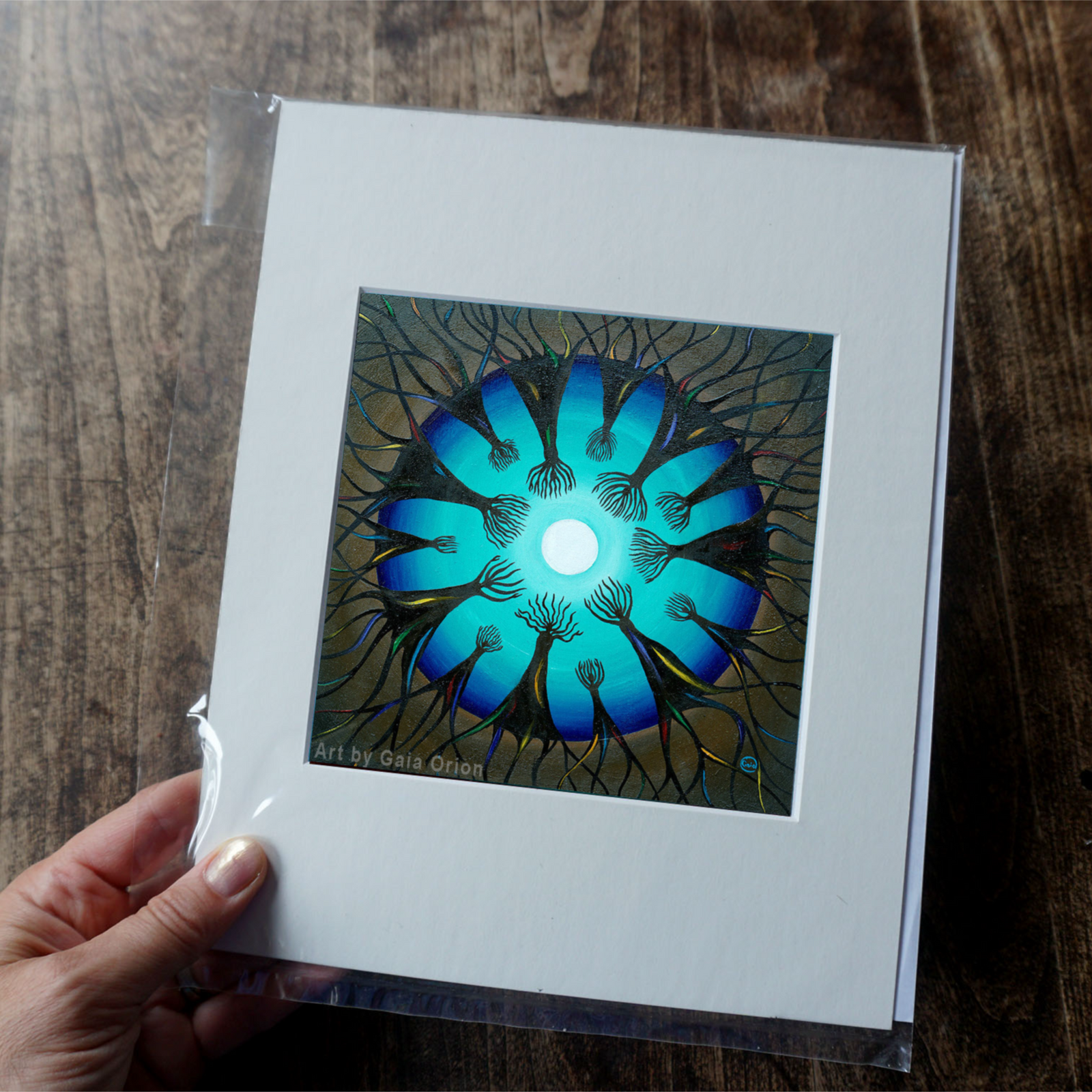 Print on paper of a mandala about the moon and women in circle