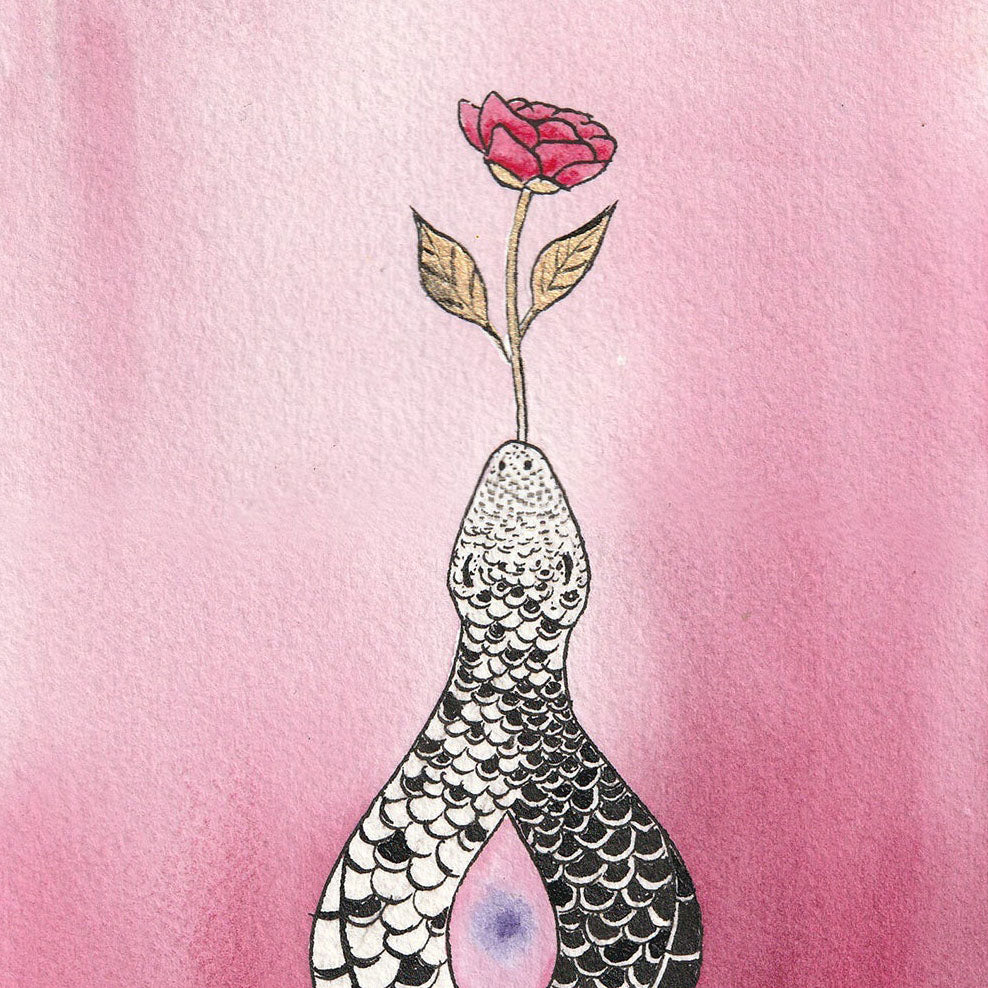 Tantric Union - Watercolour and Acrylic Paint depicting spiritual love with a flower emerging from intertwined forms.