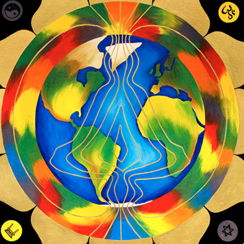 World Peace - Oil on Canvas - 60 x 60 cm vibrant mandala with Earth and spiritual symbols promoting global harmony.