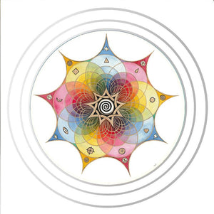 This is a symbolic rainbow mandala image based on the number 9 symbology with circles and spirals