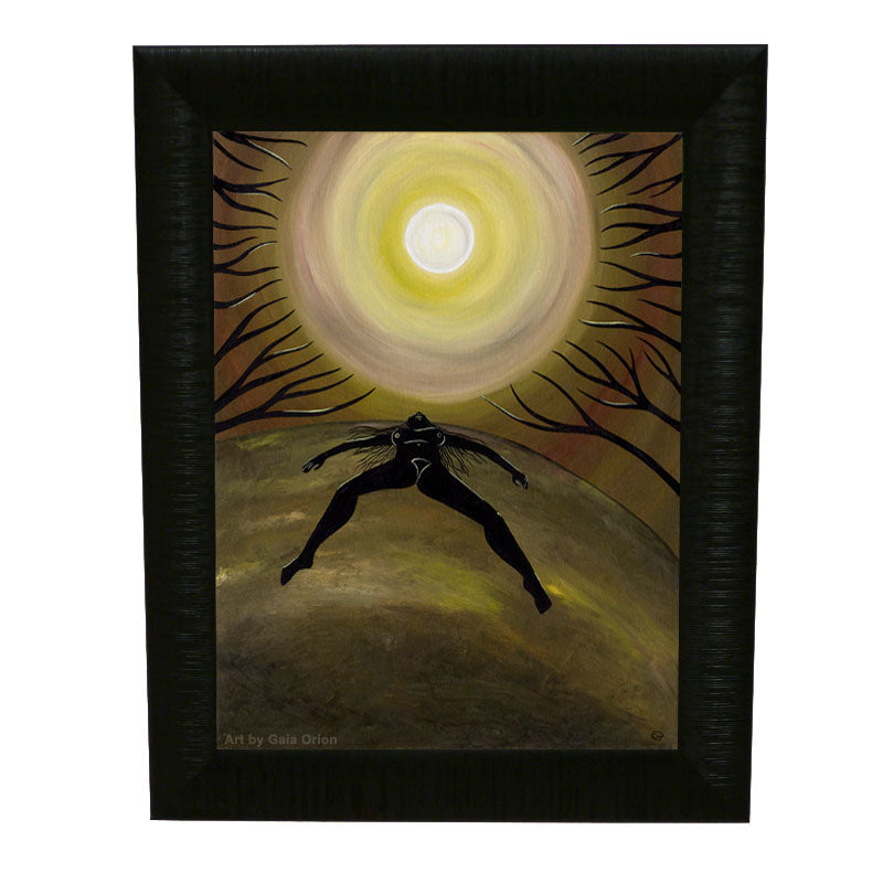 Full Moon Bathing - Oil on Canvas depicting a wild woman under a glowing full moon in a surreal landscape.