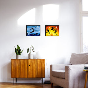 two giclees on canvas on a wall women are free reaching for the moon and their wildest dreams