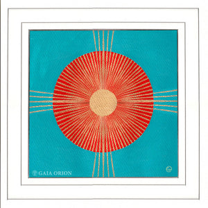 the symbol of a sun with gold sunrays an orange and turquoise mandala that uplifts the spirit