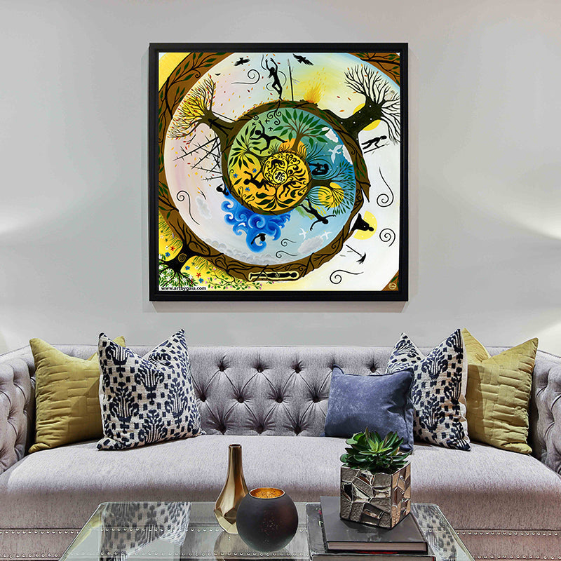 A spiral painting about the life journey with cycles of nature