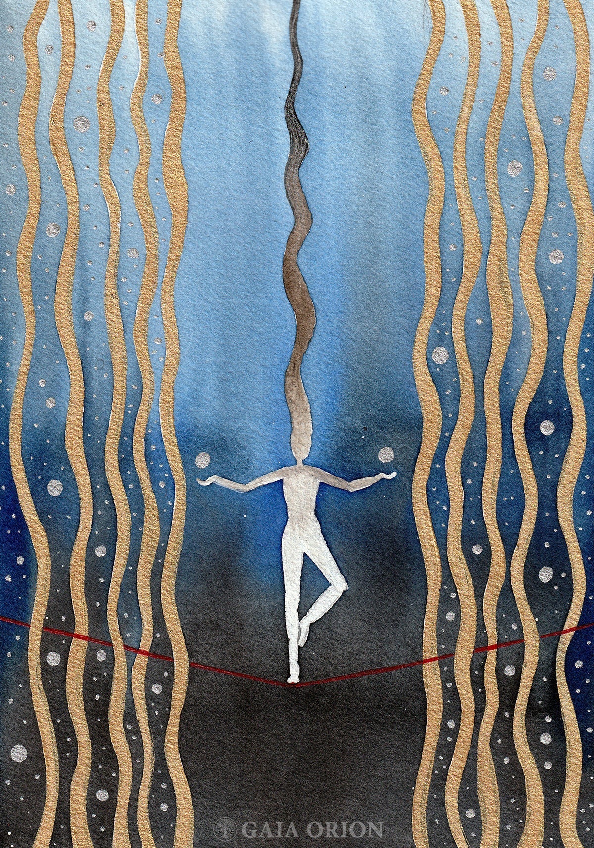 Life is a Balancing Act - Watercolour and Gold Acrylic 25 x 18 cm - Gaia Orion Art