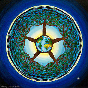 planet earth mandala blue women animal totem with antlers rooted on the earth forming a geometric  forest