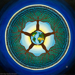 Equilibrium - Prints on Paper showing a circular tree design with Earth at the center symbolizing harmony with nature.