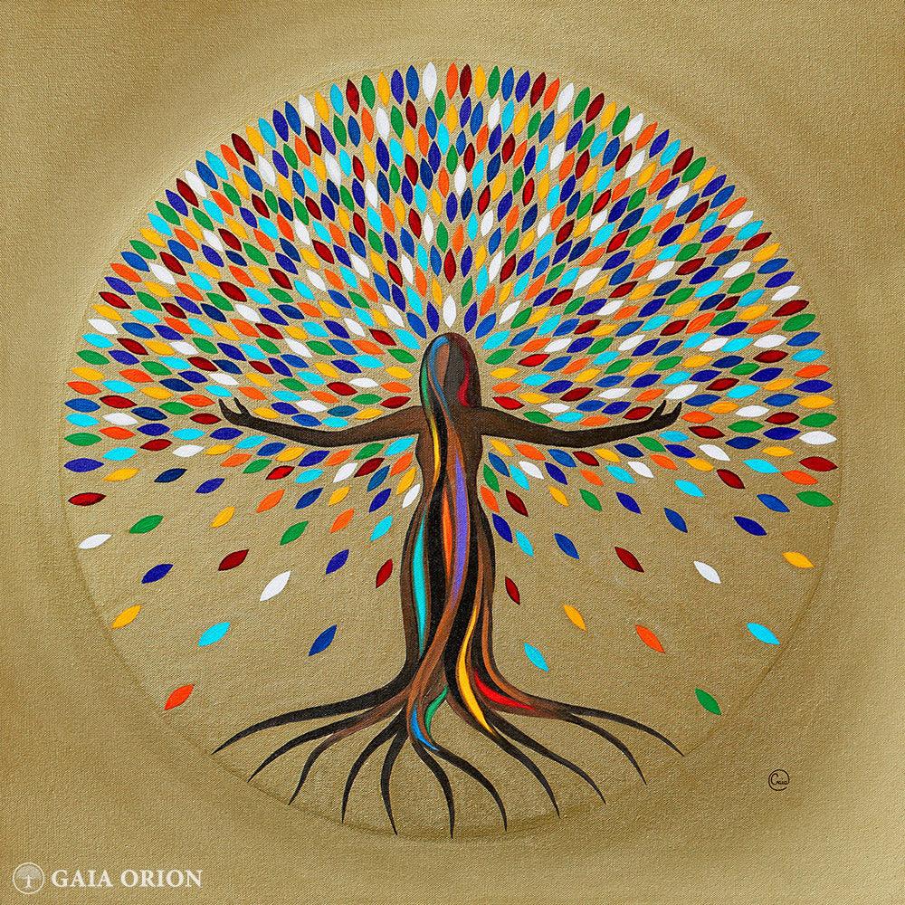 She Flourishes - colorful tree with a woman figure symbolizing creativity printed on 8x10 cotton paper.
