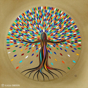 She Flourishes - colorful tree with a woman figure symbolizing creativity printed on 8x10 cotton paper.