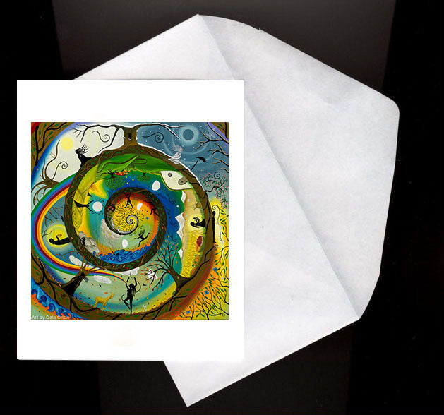 Her Journey Eco Greeting Card with colorful spiral depicting life's cycles, nature, and human growth stages.