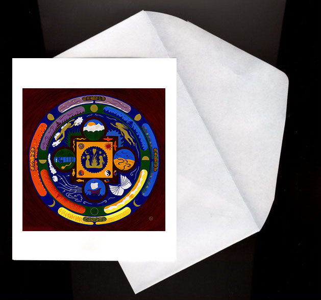 Mandala For Love Eco Greeting Card featuring vibrant symbolic mandala representing love and unity in a colorful circular design.