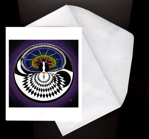 Sacred Change Eco Greeting Card with vibrant butterfly wings and geometric patterns symbolizing deep transformation.