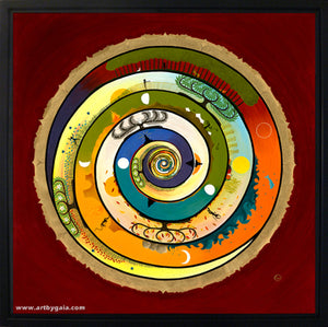 man and woman shiva shakti in their life journey two spirals geometric red and gold charka colours