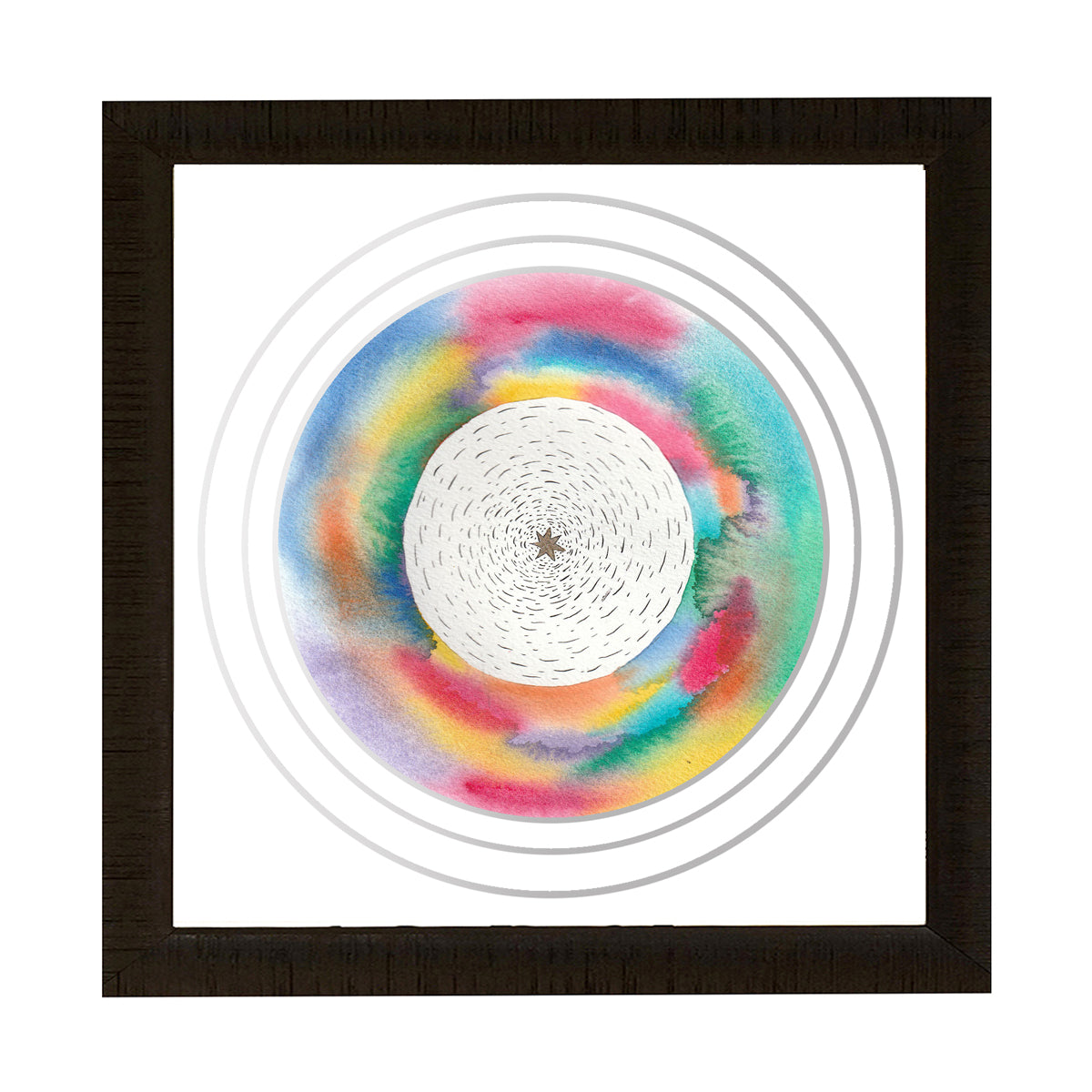 Heart Vibrations - Watercolour 20 x 20 cm featuring a star in the center with colorful watercolor rings around it.