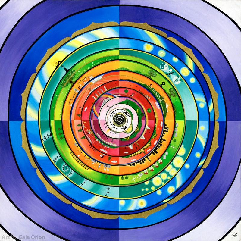 Integral Map 1.0 - Oil on Canvas - 90 x 90 cm, colorful spiral design representing stages of development and quadrants.