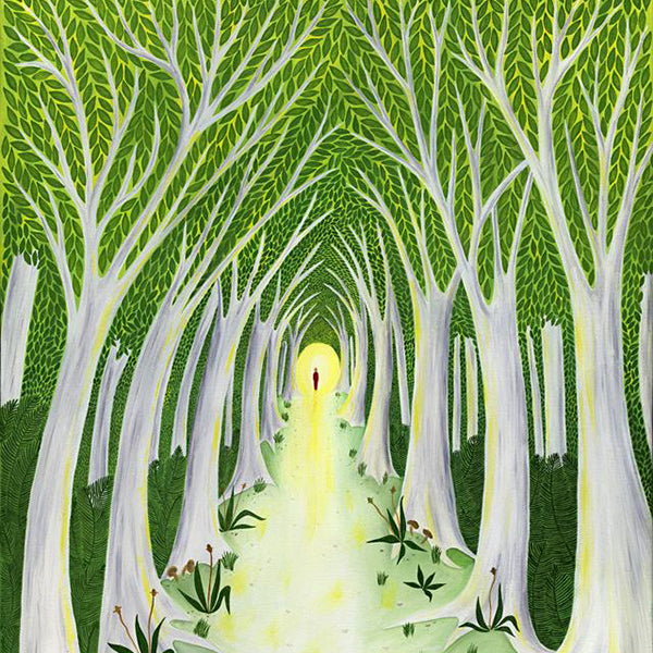 A Meaningful Life - Prints on canvas showing a vibrant forest path with a solitary figure walking toward light.