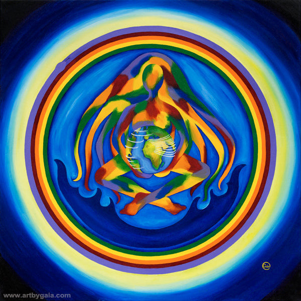 Ouroboros rainbow snake as a mandala painting of mother earth showing the face of africa on the planet