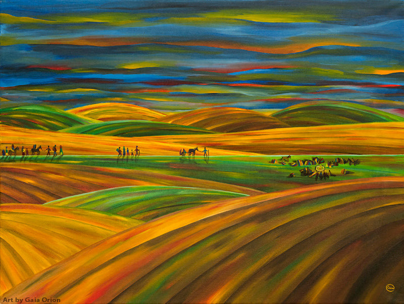 Nomads at Dusk - Oil on Canvas - 45 x 60 cm - Gaia Orion Art