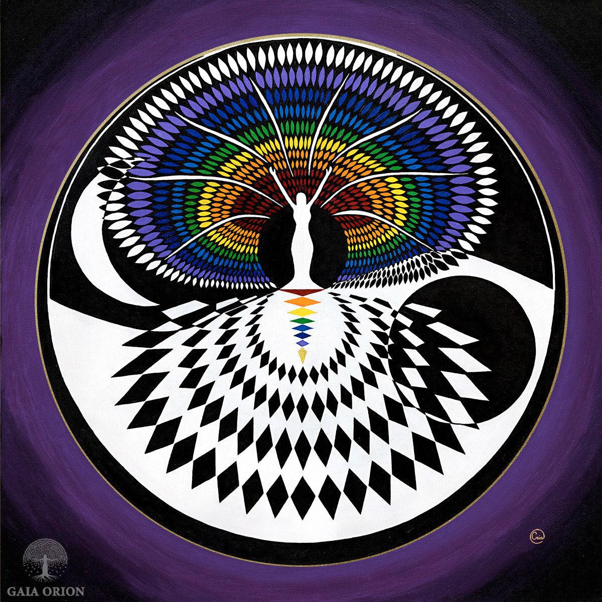 Sacred Change Eco Greeting Card with vibrant butterfly wings and geometric patterns symbolizing deep transformation.