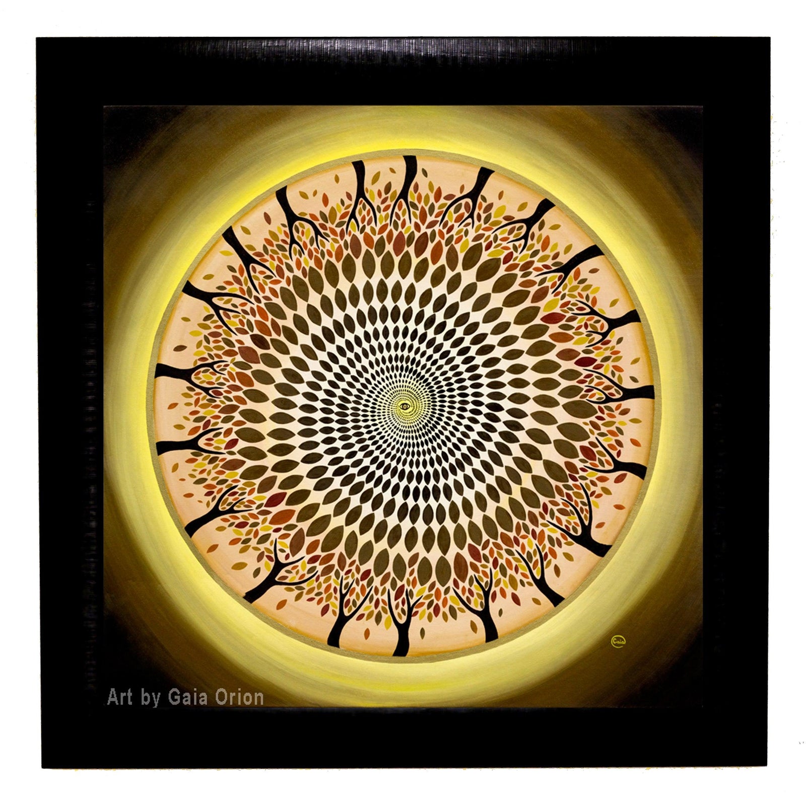 Spirit of the Forest - Oil on Canvas 60x60 cm features a geometric circular tree design symbolizing nature's harmony.